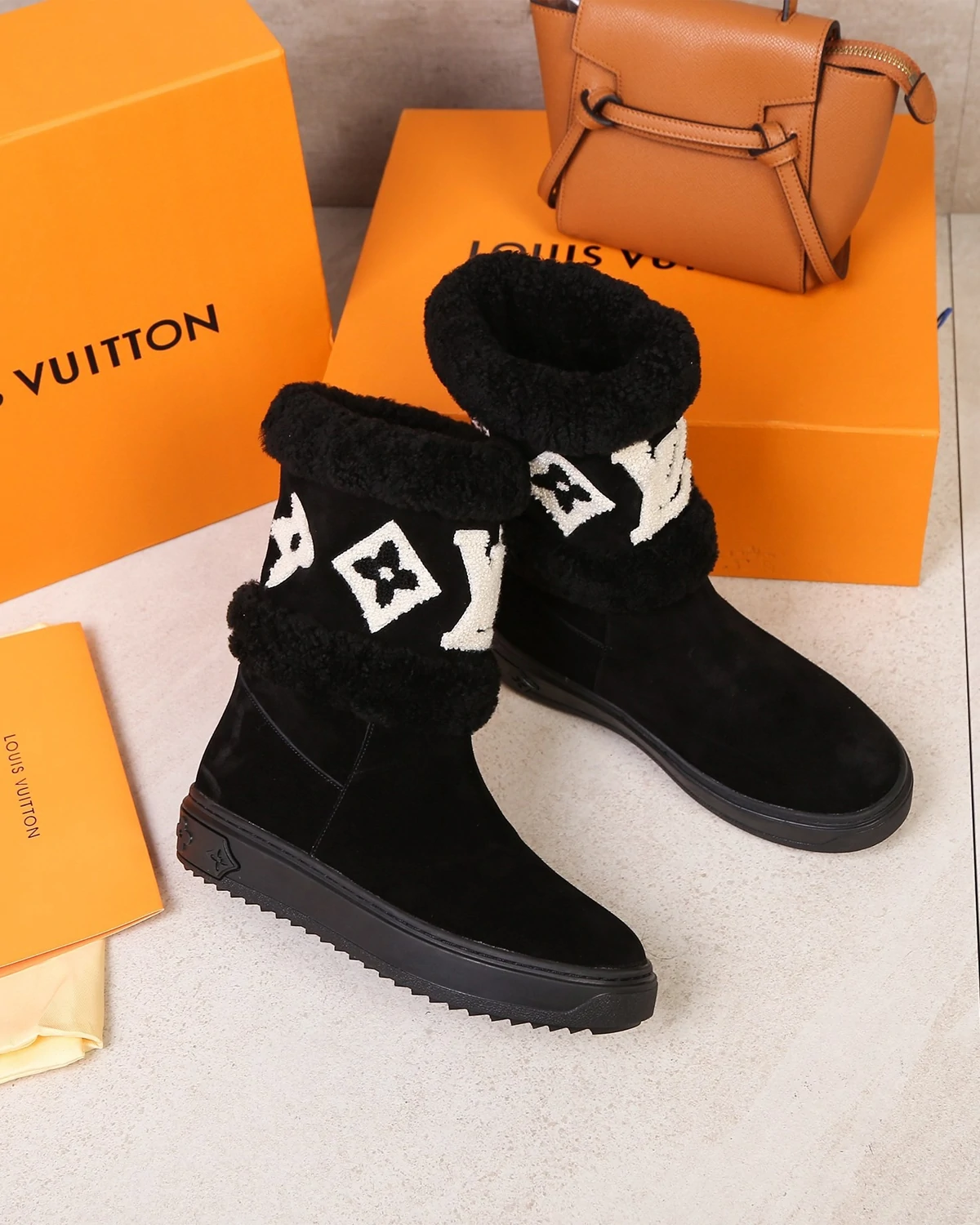 Suede Calfskin Shearling Snowdrop Flat Ankle Boot