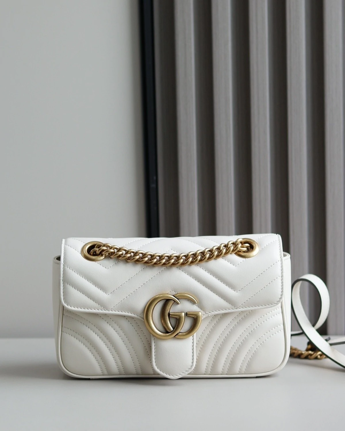 G Marmont small shoulder bag “white leather”
