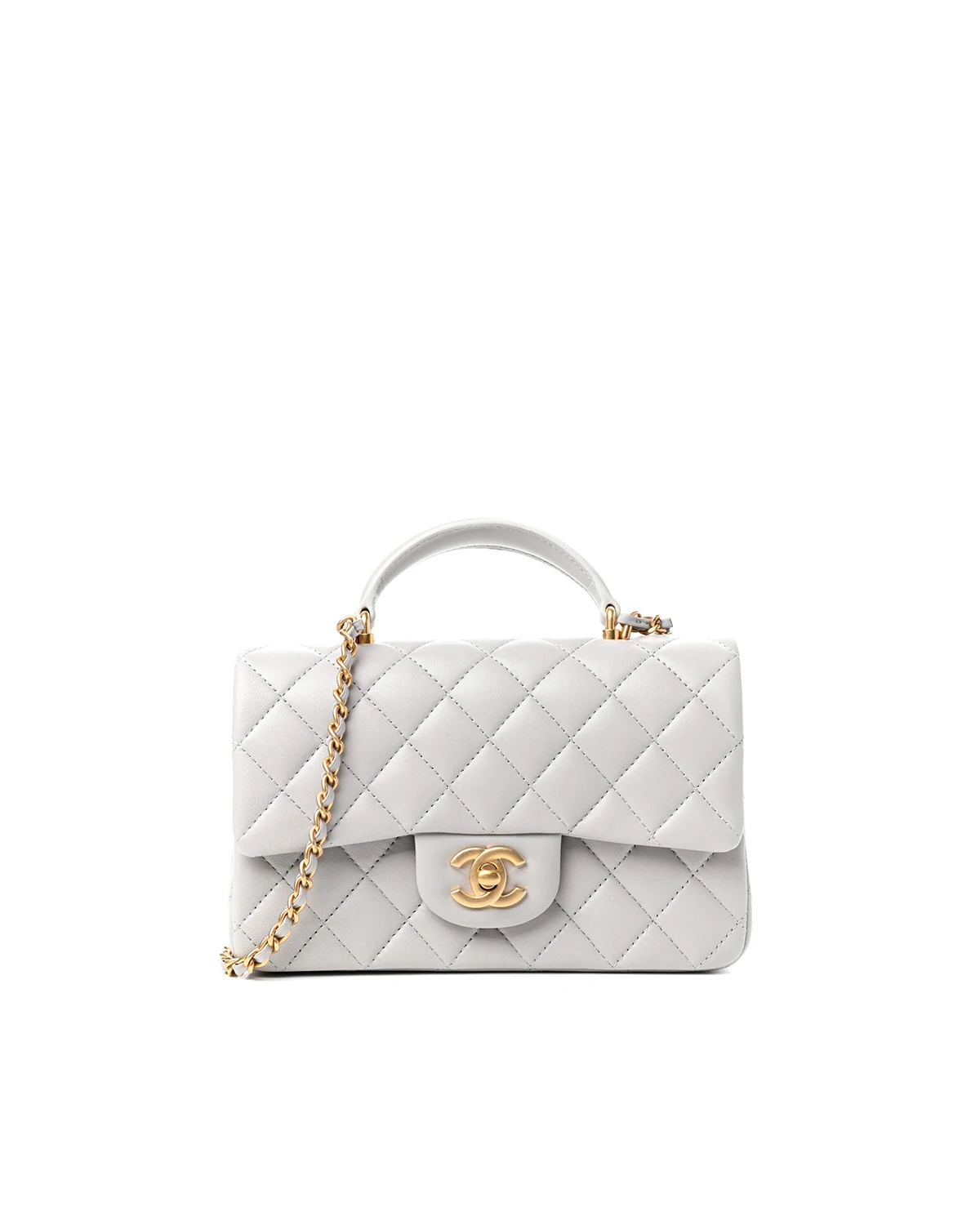 Lambskin Quilted Mini Top Handle Rectangular Flap Grey