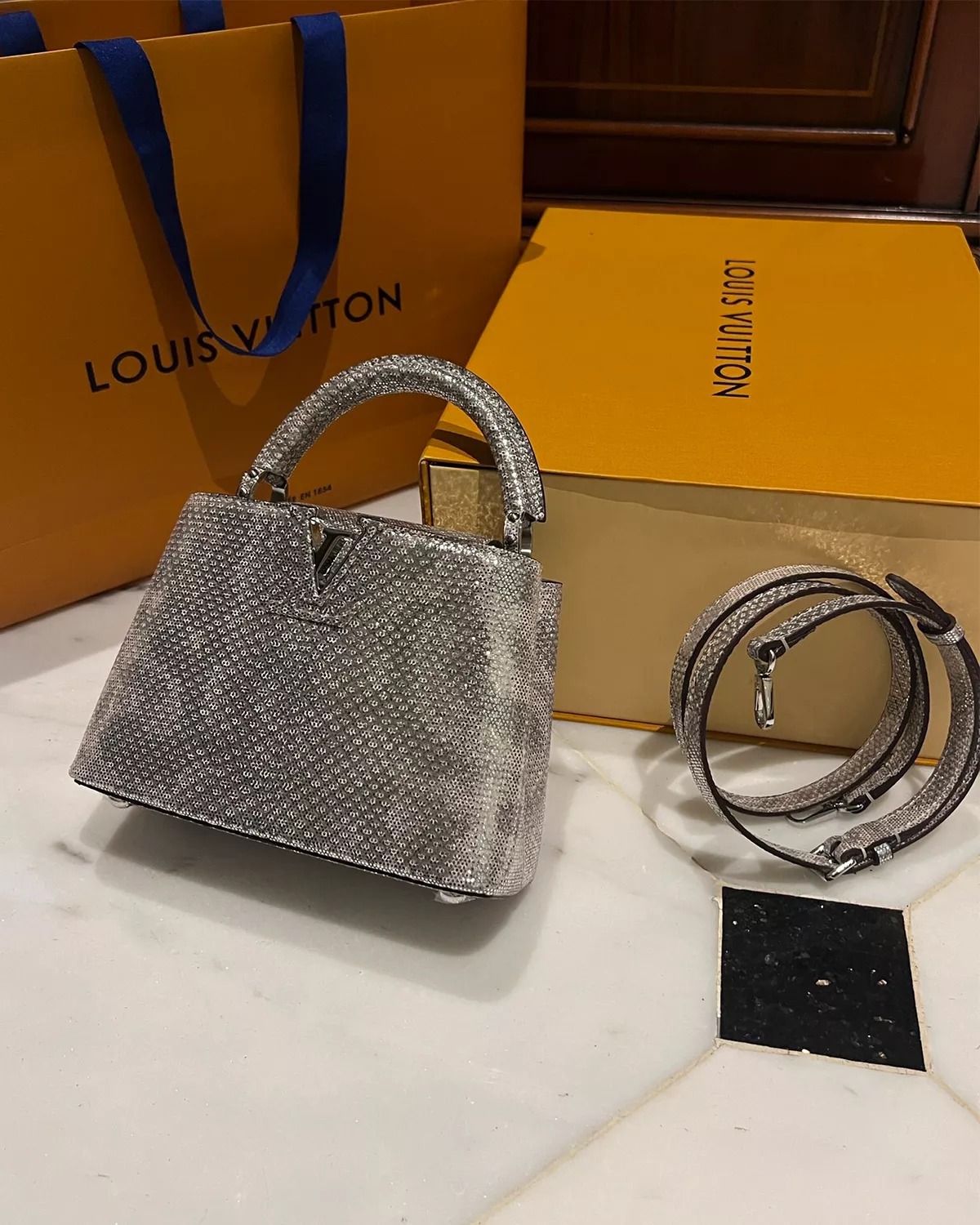 Capucines Mini “Silver Holographic Python”