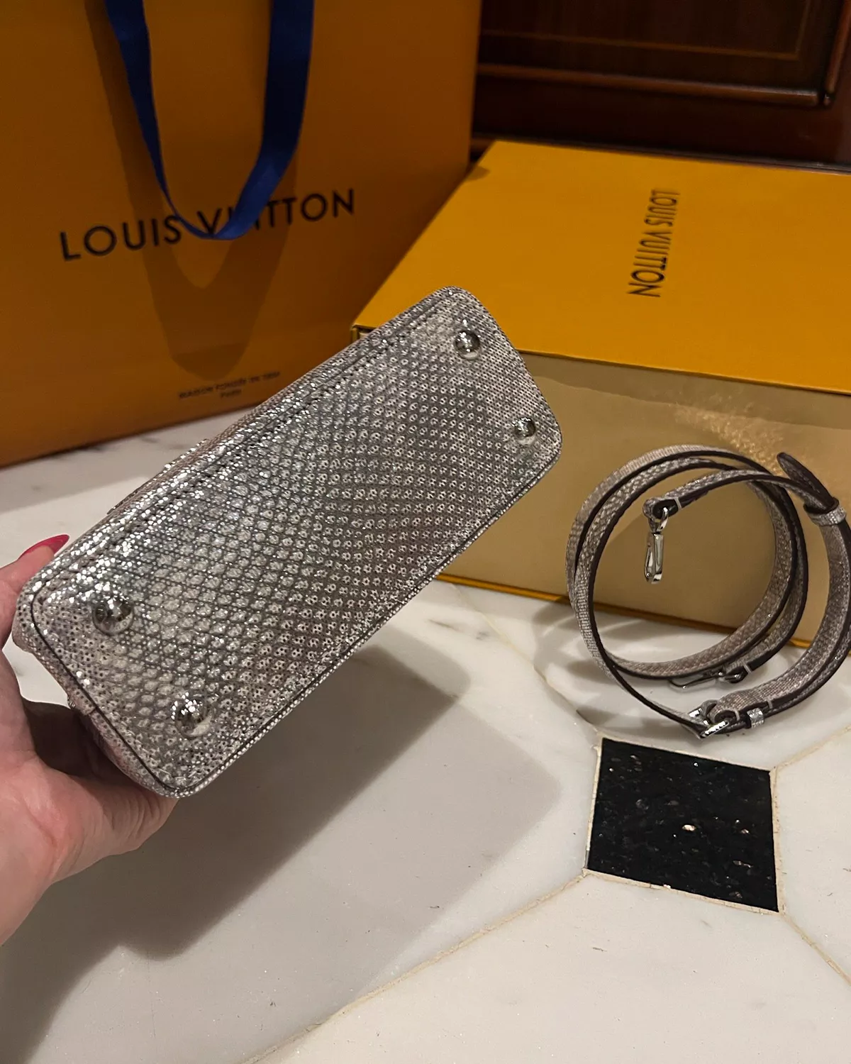 Capucines Mini “Silver Holographic Python”