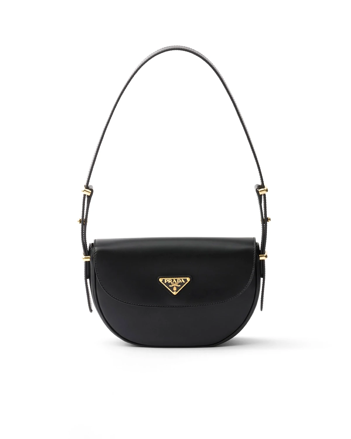 Arqué leather shoulder bag with flap “Black”