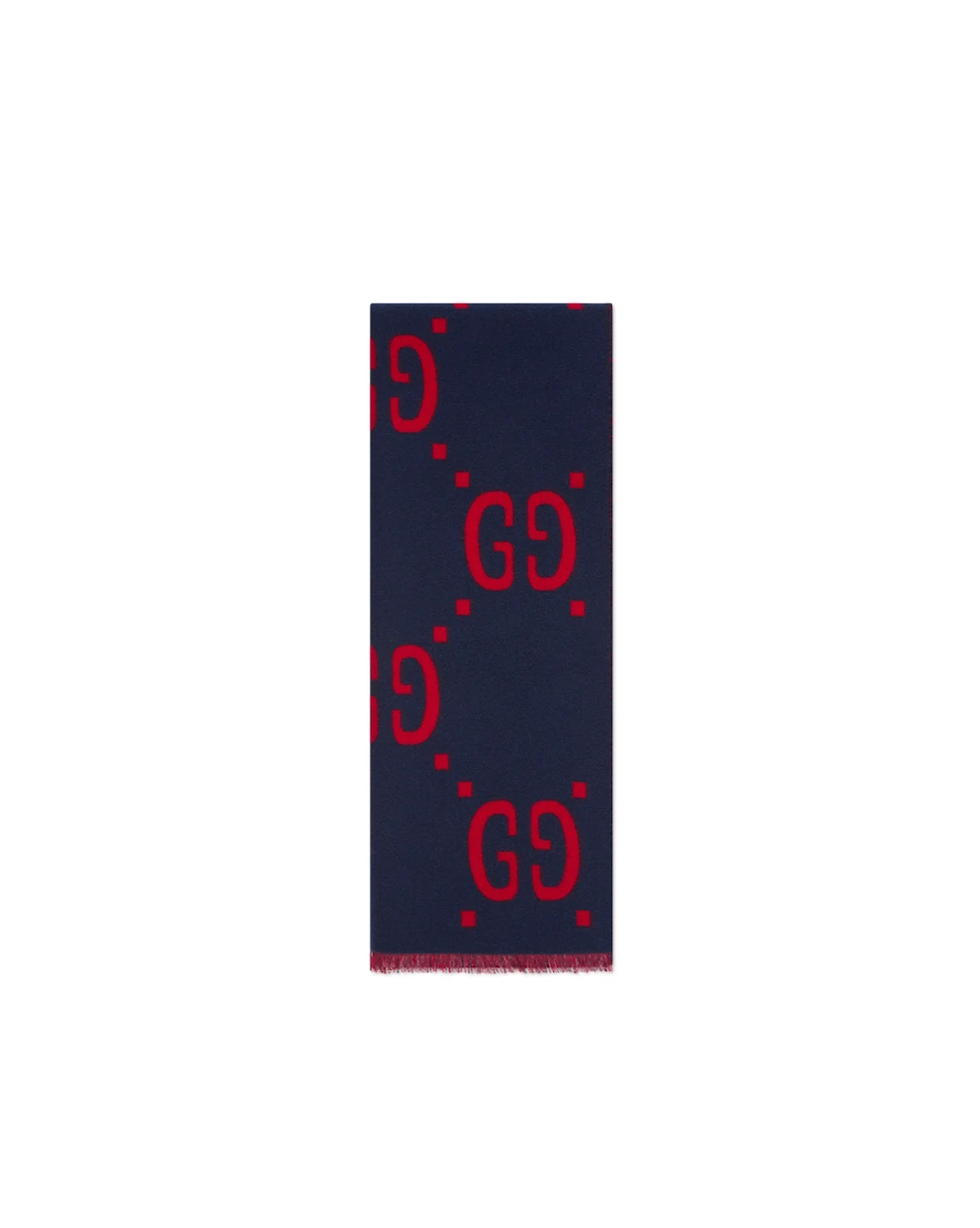 GG Jacquard Wool Silk Scarf “Blue Red”
