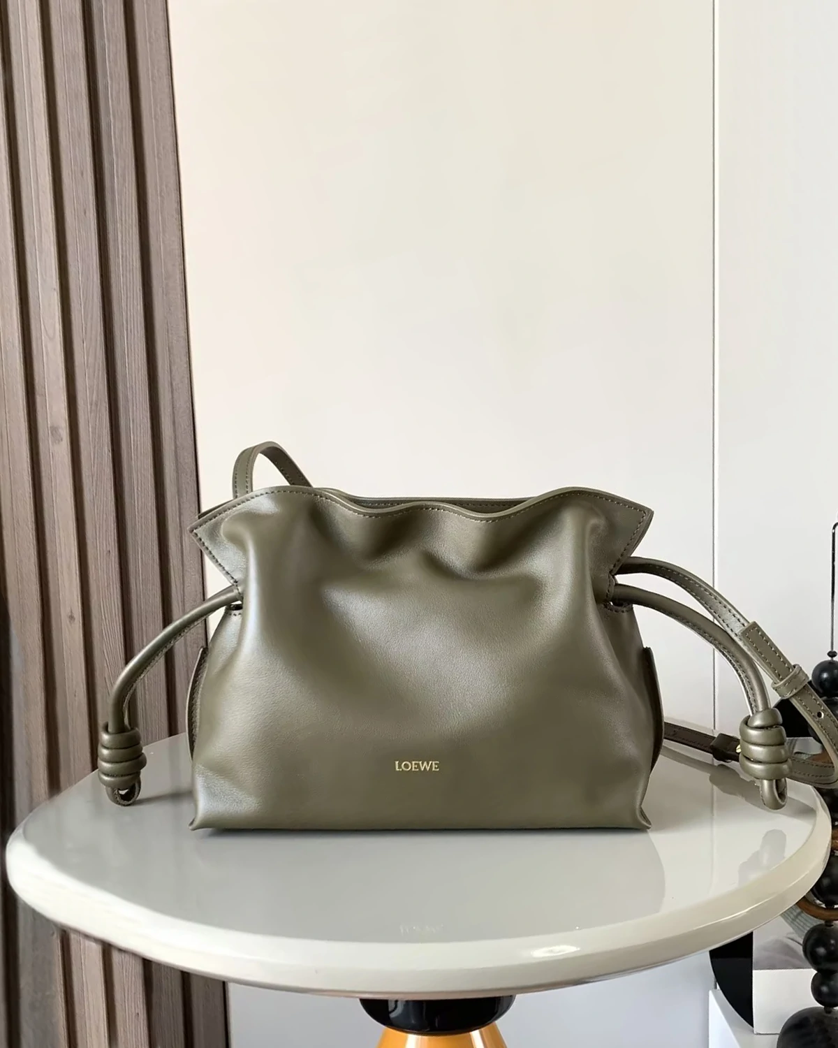 Mini Flamenco clutch in nappa calfskin “Dark Khaki”