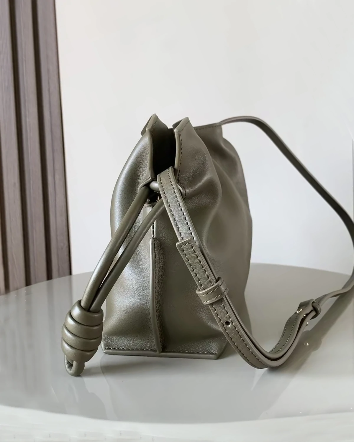 Mini Flamenco clutch in nappa calfskin “Dark Khaki”