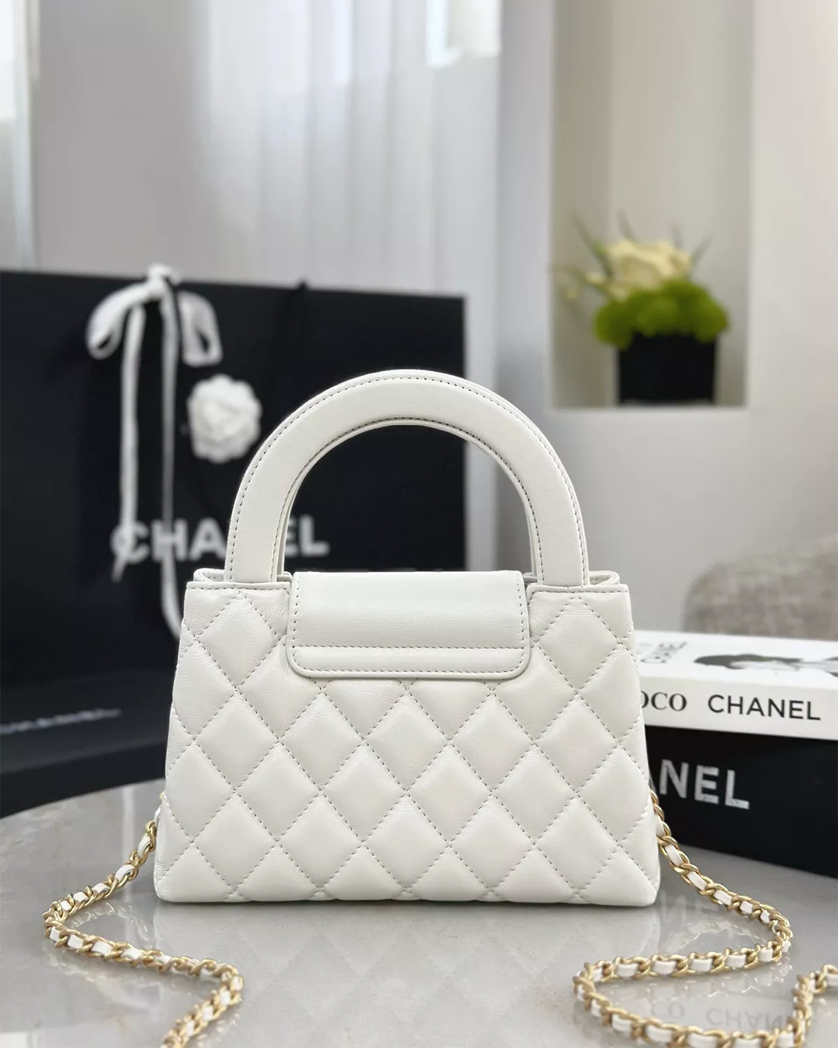 Mini Kelly “White Aged Calfskin”