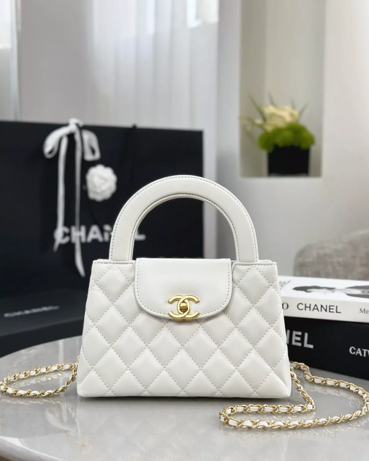 Mini Kelly “White Aged Calfskin”