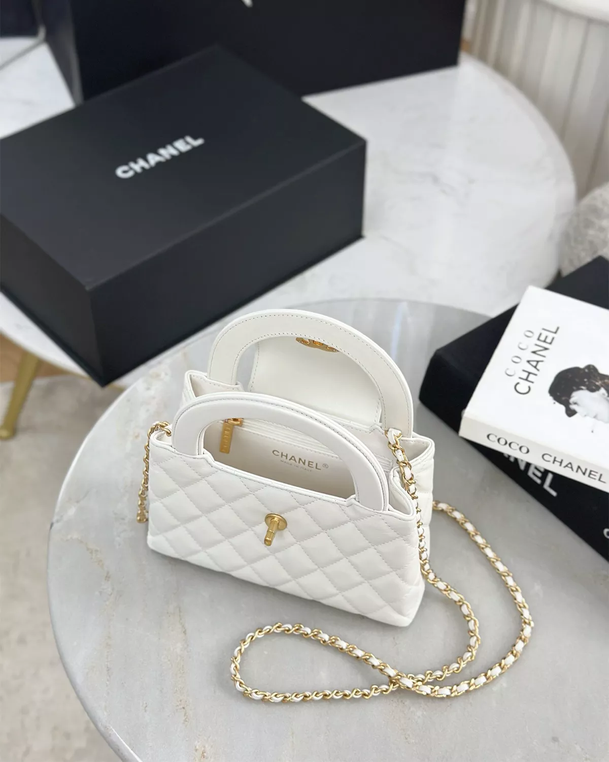 Mini Kelly “White Aged Calfskin”