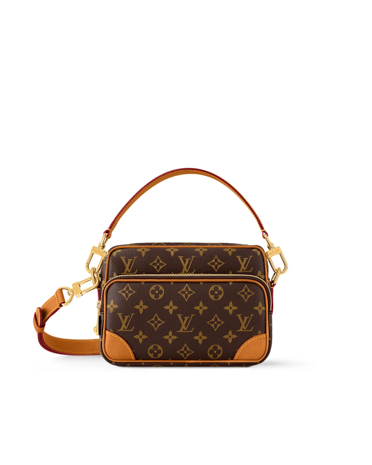 Part of the Monogram Archive collection, the Nil is an on-trend small bag made from Monogram coated canvas with natural cowhide-leather trim. Blending vintage details with modern elegance, it features reenforced corners and the pearl zip-pulls recently introduced by Pharrell Williams. A removable handle and a detachable strap give carry options.