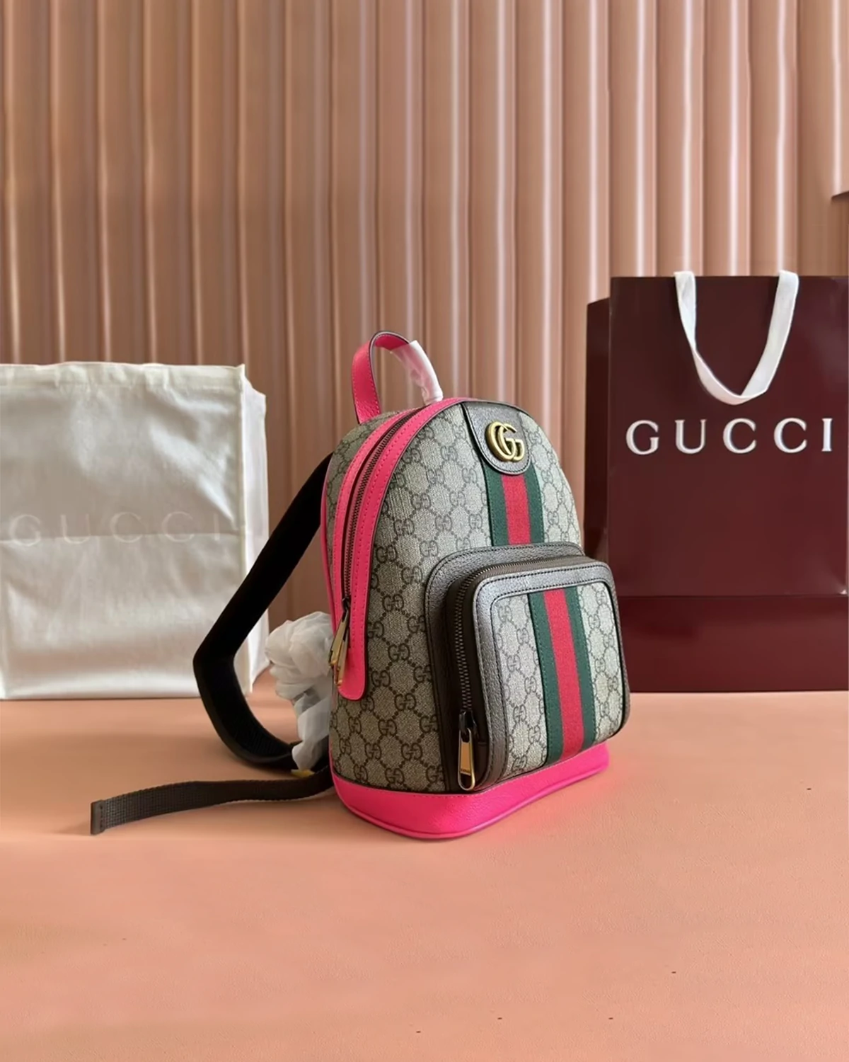 Ophidia Small GG Supreme Monogram Backpack “Pink”
