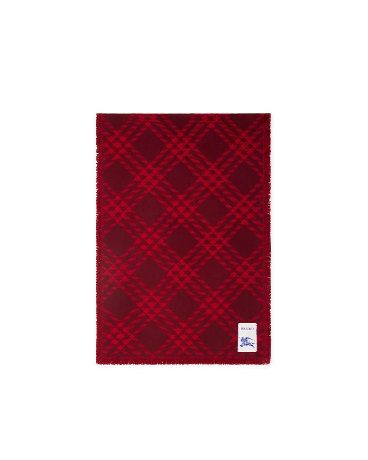 Wool-Silk Wide Check Scarf “Red”