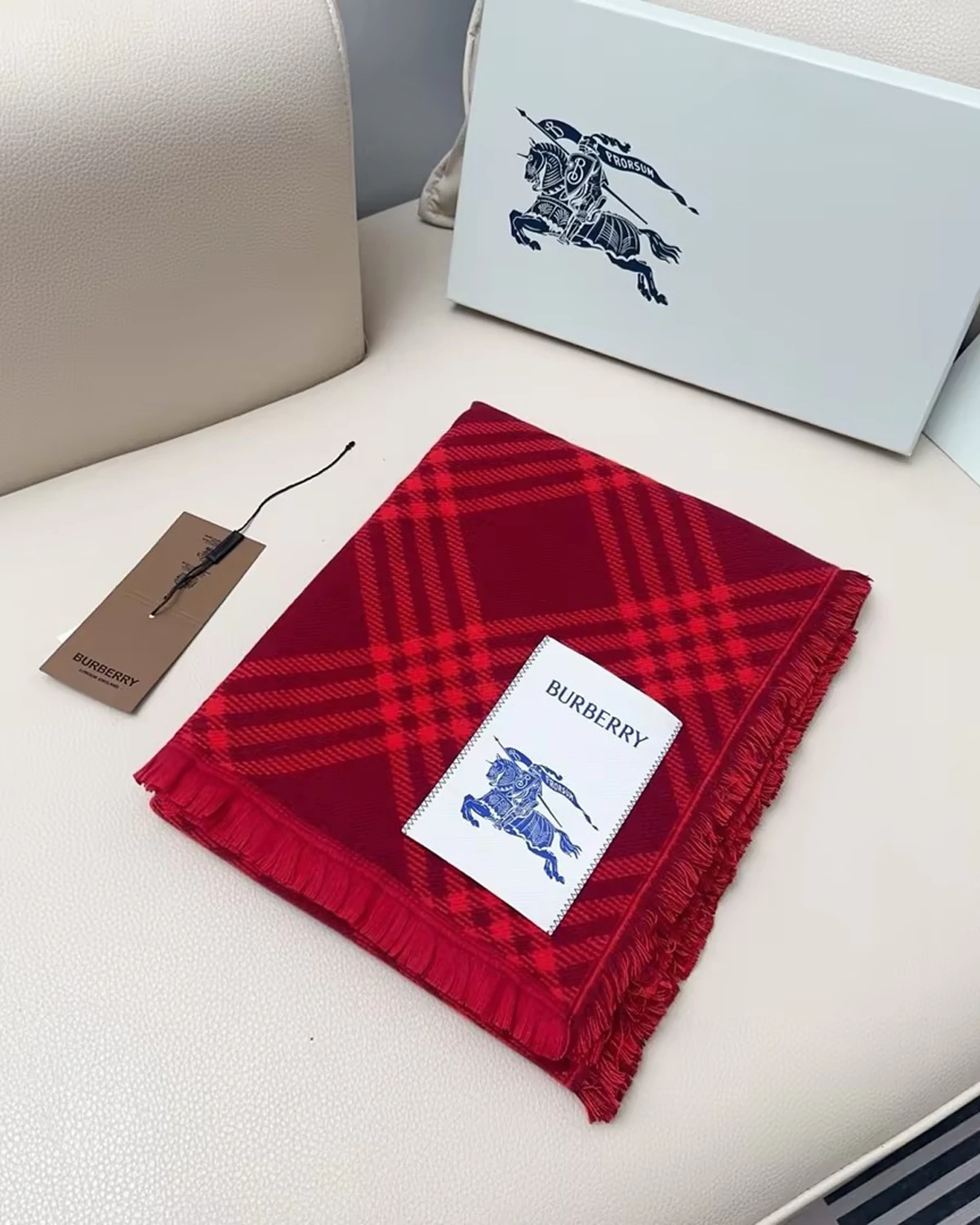 Wool-Silk Wide Check Scarf “Red”