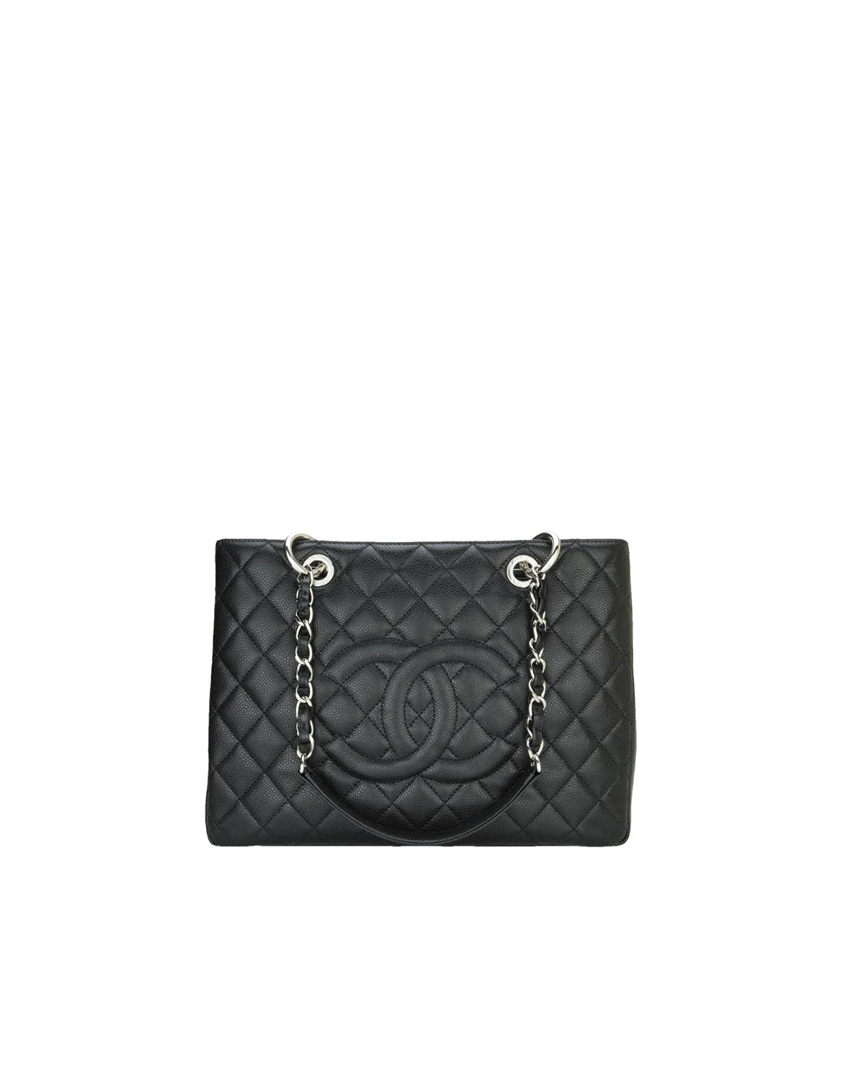 Black Quilted Caviar Leather Grand Shopping Tote Bag