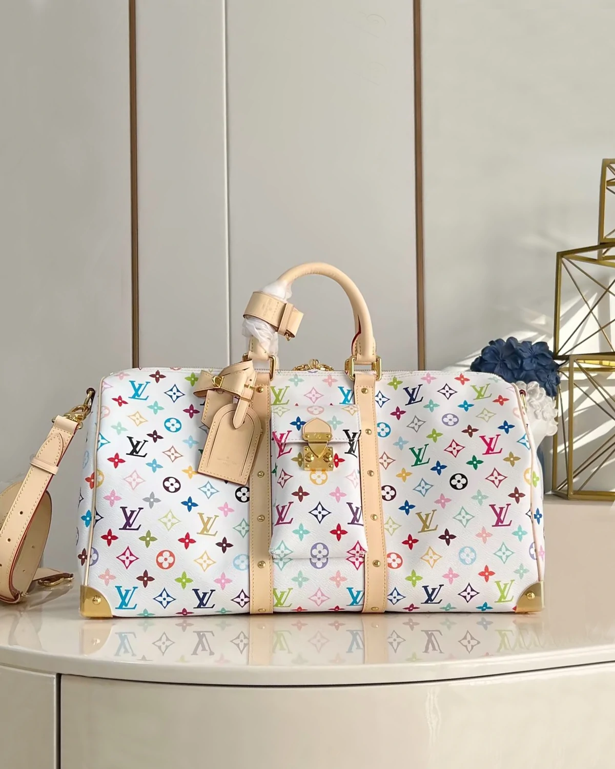 Keepall Bandoulière 45 “Multicolore Blanc”